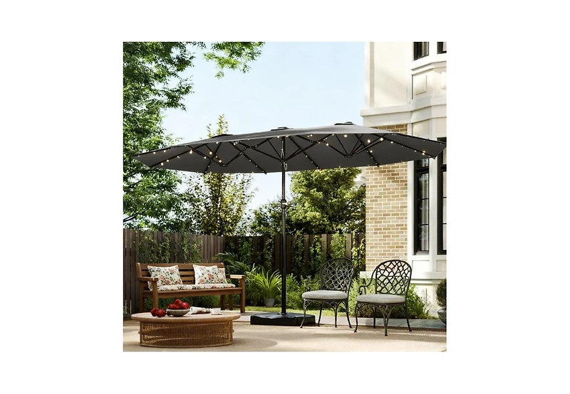 Clihome with Base,Patio Parasol Led Solar