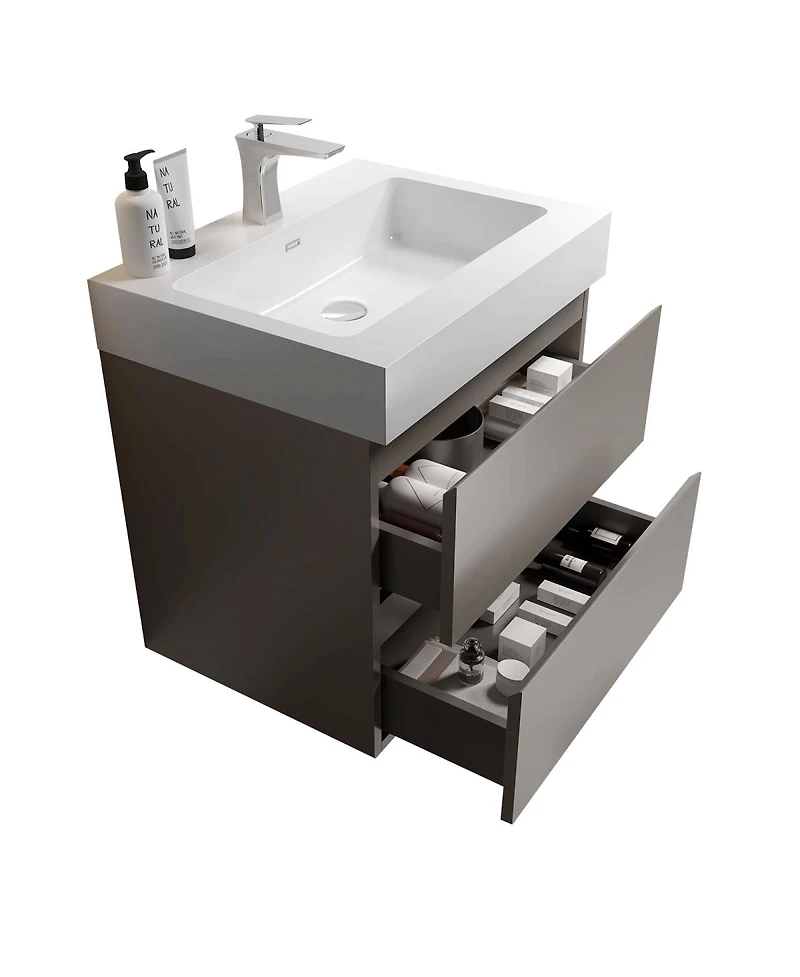 Sillysis 24 Wall Mounted Bathroom Vanity with Sink, Modern Gray Large Storage Floating Bathroom Vanity without Faucet, Pre-assembled