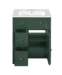 Sillysis 24" Bathroom Vanity with Ceramic Basin, Modern Cabinet with 2 Drawers, Soft-Closing Door & Adjustable Shelf for Small Bathrooms