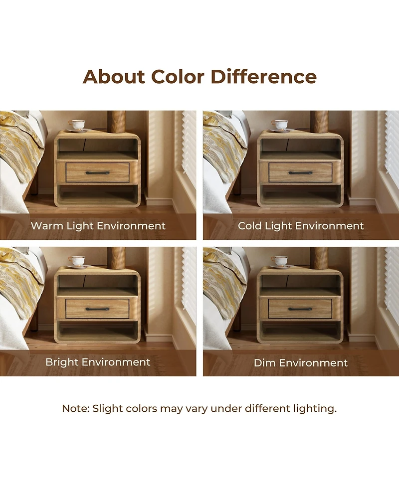 LuxenHome Small Night Stand with Drawer, 15.7" H Light Oak Bedside Table for Bedroom, Living Room