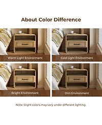 LuxenHome Small Night Stand with Drawer, 15.7" H Light Oak Bedside Table for Bedroom, Living Room