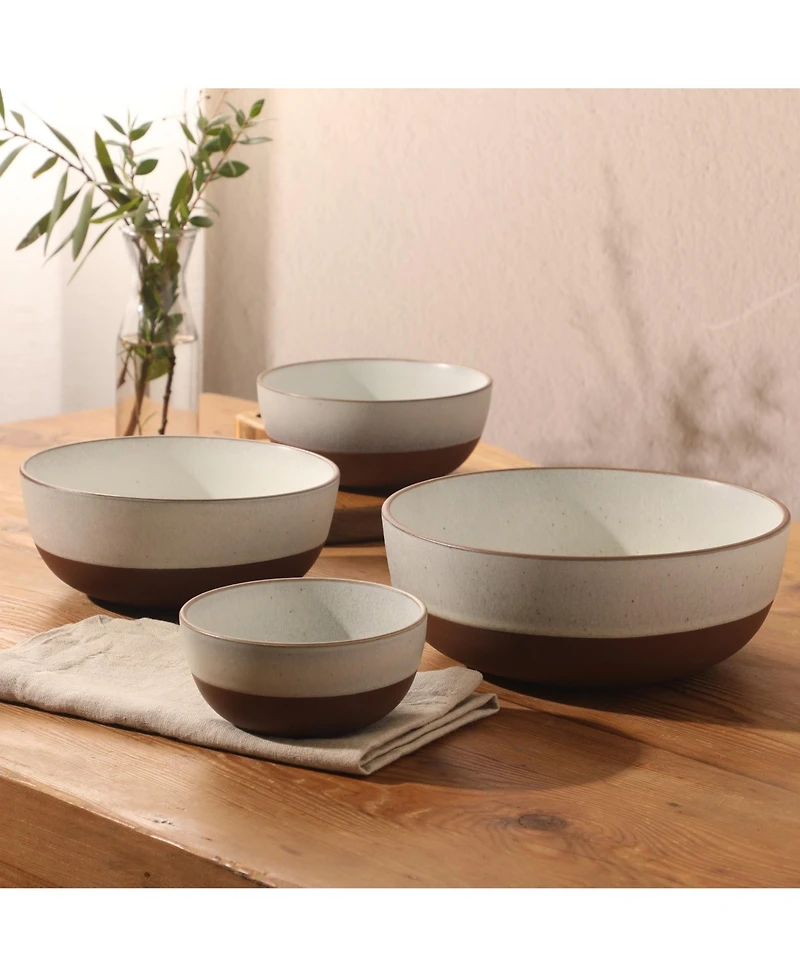 Gibson Home William Crest 4 Piece Nesting Serving Stoneware Reactive Bowl Set, 5”, 6.25”, 7.5”, 9”, Prep & Bowls