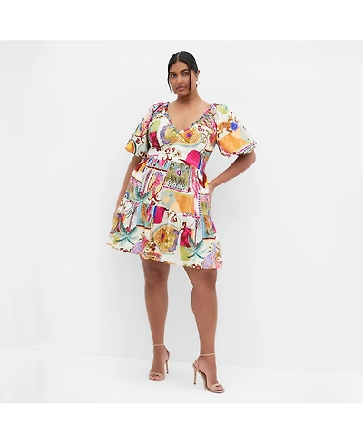 City Chic Women's Simona Print Puff Sleeve Mini Dress