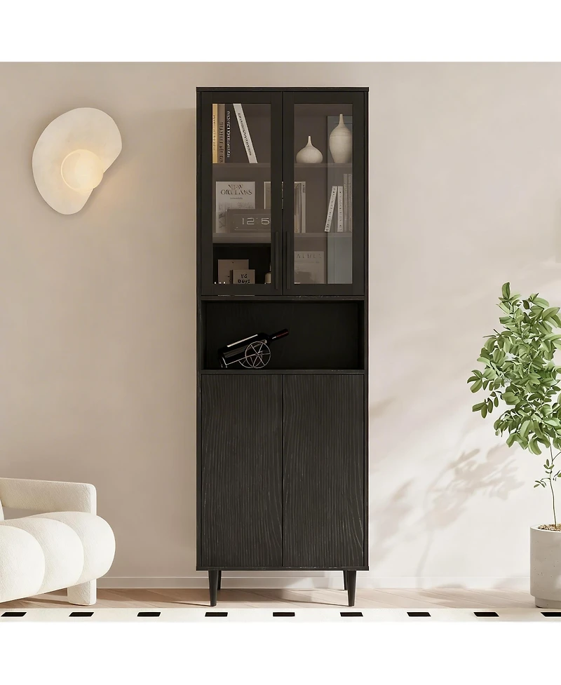 Yigii Glass Door Bookshelf 5-Tier Display Cabinet Narrow Storage Bookcase