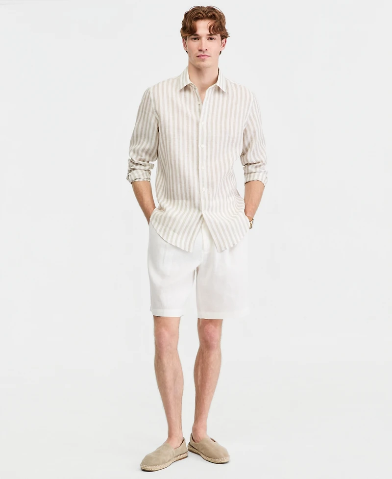 Club Room Men's Long-Sleeve Lino Stripe Linen Shirt, Macy's Exclusive - Yd