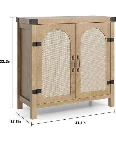 gaomon 31.5 Inch Rattan Buffet Cabinet 2 Doors Adjustable Shelves Natural