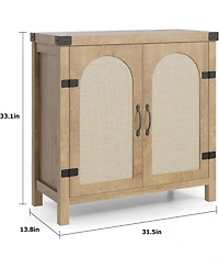 gaomon 31.5 Inch Rattan Buffet Cabinet 2 Doors Adjustable Shelves Natural