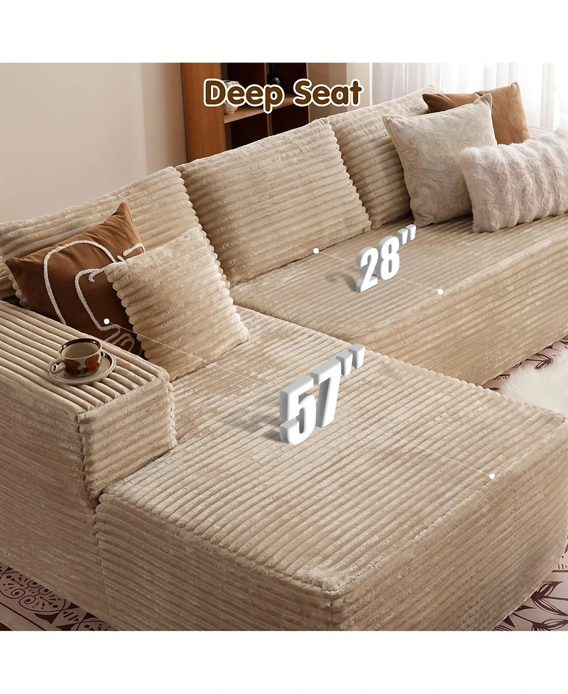 Xizzi No Assembly Required Cloud Sectional Sofa, L-Shape Couch Chaise Lounge with Deep Seat and Wide Armrest for Living Room Bedroom