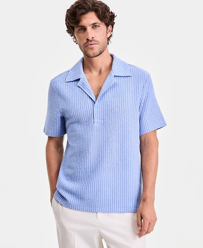 Alfani Men's Short-Sleeve Boucle Stripe Knit Shirt, Macy's Exclusive