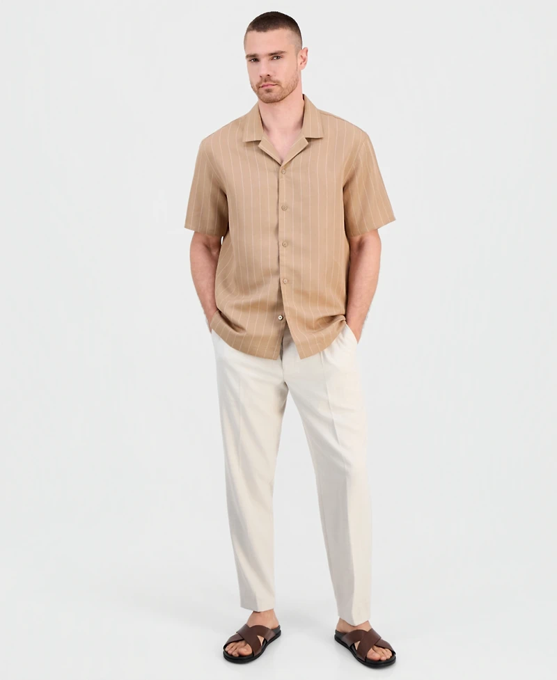 Alfani Men's Short-Sleeve Linen-Blend Shirt, Macy's Exclusive - Simple Stripe Yd