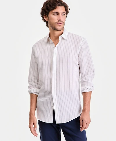 Alfani Men's Long-Sleeve Striped Button-Up Shirt, Macy's Exclusive - Linen Stripe Yd
