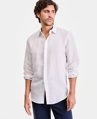 Alfani Men's Long-Sleeve Striped Button-Up Shirt, Macy's Exclusive - Linen Stripe Yd