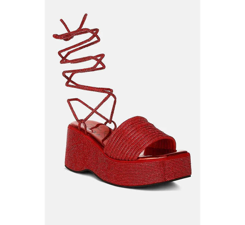 Swifties Rhinestone Embellished Lace-Up Sandals