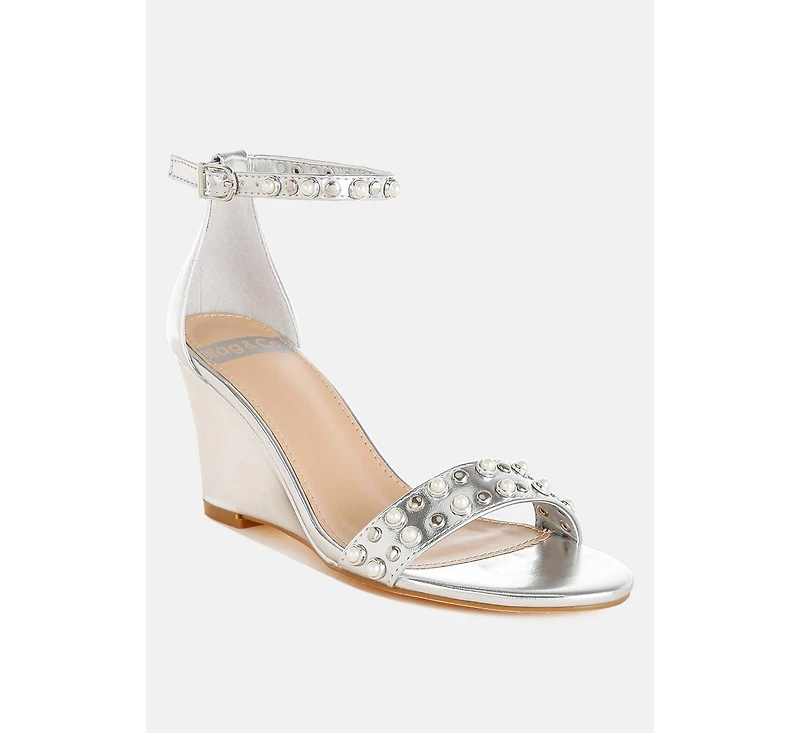 Jumera Metallic Pearl Embellished Wedges