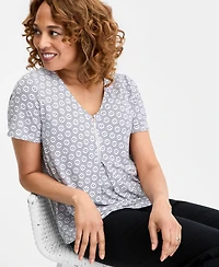 Jm Collection Women's Printed Front Zipper V-Neck Top, Macy's Exclusive