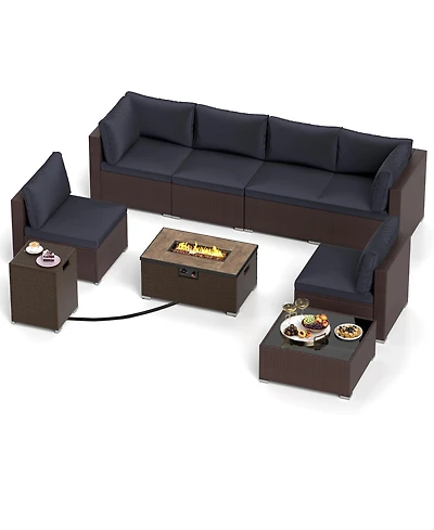 Gymax 12 Pcs Furniture Set w/ 32'' Fire Pit Table & Propane Tank Cover Outdoor