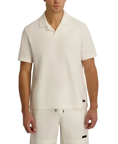 Karl Lagerfeld Paris Men's French Terry Johnny Collar Short-Sleeve Polo Shirt