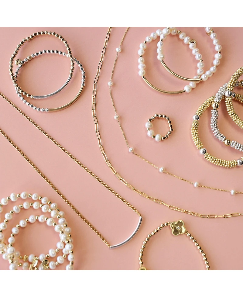 Non-Tarnishing 3mm Gold Filled Beads and Bar, with Fresh Water Pearls, Stretch Bracelet