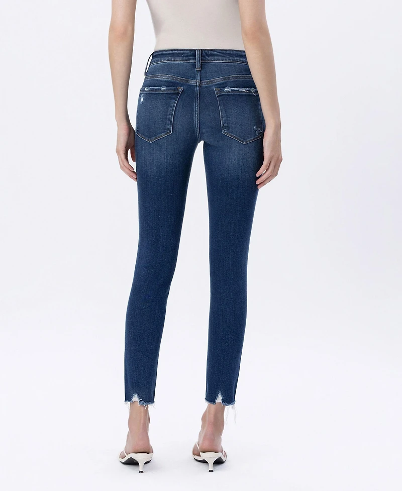 Vervet Women's Mid Rise Raw Distressed Hem Crop Skinny Jeans