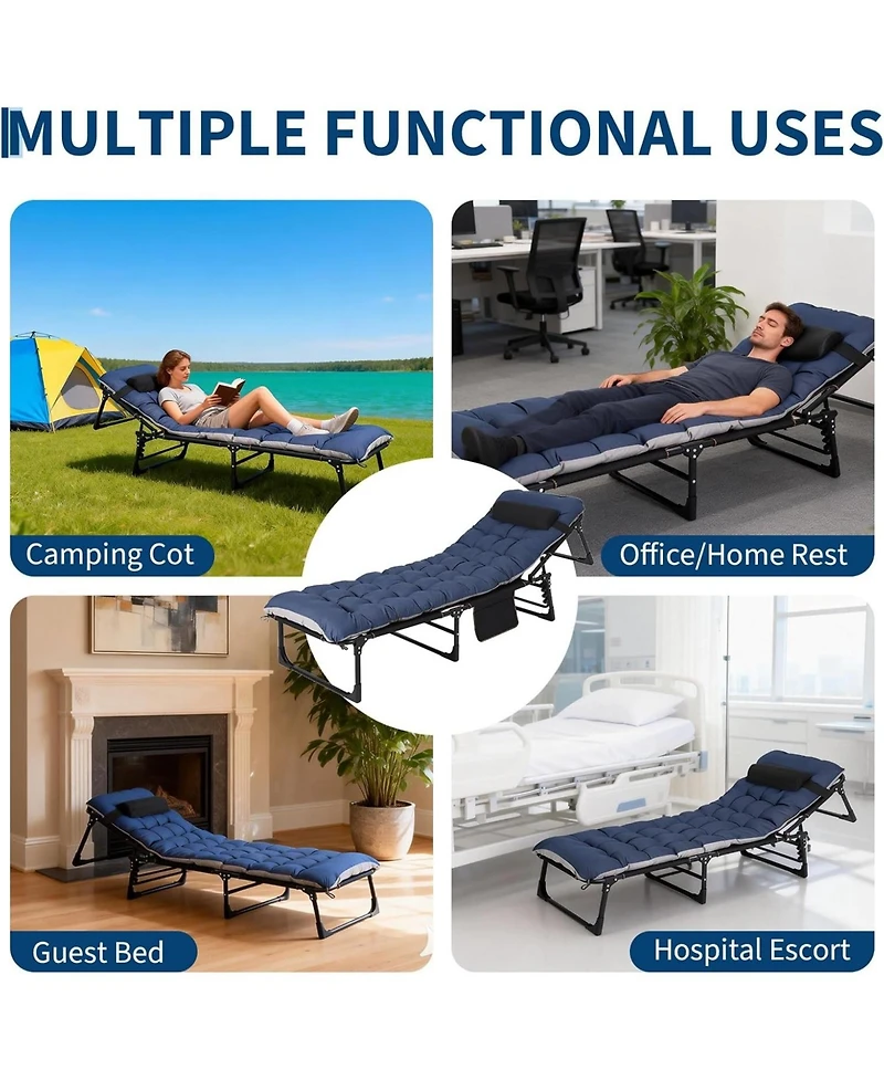 gaomon TrailBlaze Heavy-Duty Folding Camping Cot Bed for Adults – Removable Thick Mattress, Pillow & Side Pocket