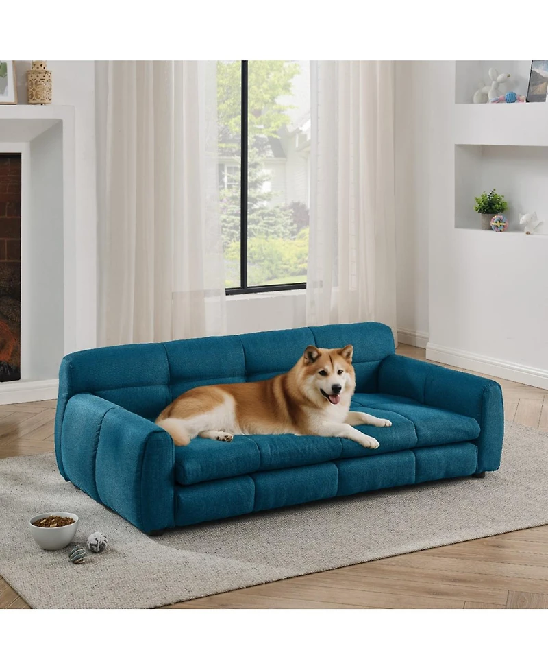 6thdruple Oversized Linen Dog Sofa Bed, Pet Couch with Armrest and Backrest for Large and Oversized Dogs