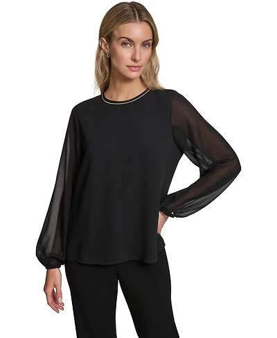 Calvin Klein Women's Mixed Media Novelty Trim Top