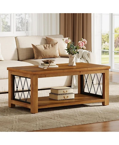 Tribesigns 47.2" Solid Wood Coffee Table, Farmhouse Rectangular Center Table, 2-Tier Low Cocktail Tea Table