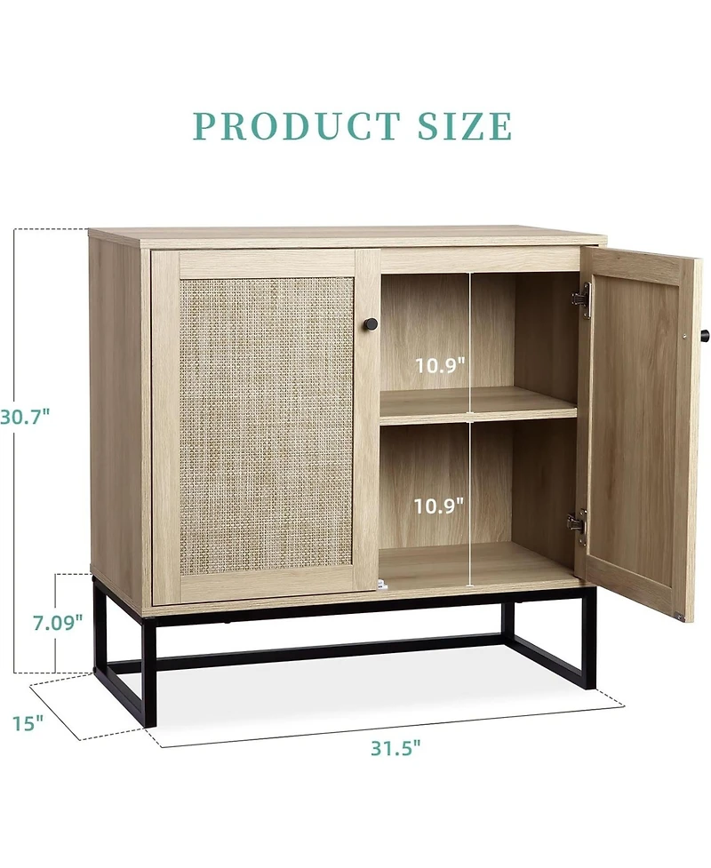 gaomon Set of 2 Storage Cabinet with Rattan Doors, Rattan Cabinet Sideboard Buffet Cabinet Console Table for Living Room, Entryway, Kitchen