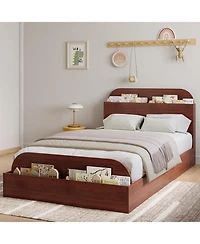 gaomon Twin Xl Bed Frame with Storage Headboard and Raised Footboard Low Platform Wood Slats No Box Spring Espresso