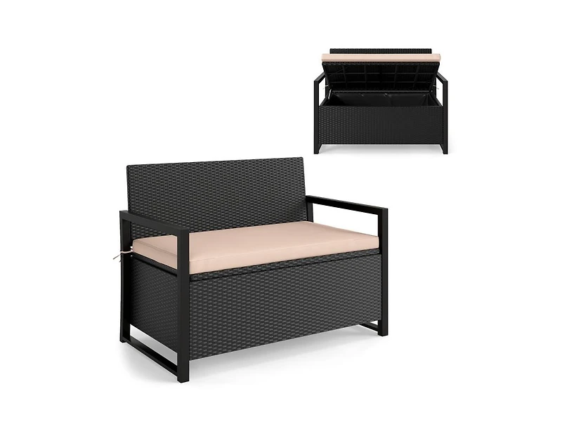 Slickblue Patio Wicker Loveseat with Hidden Storage Bench for Outdoors