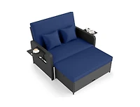 Slickblue Outdoor Wicker Daybed with Adjustable Backrest and Storage Ottoman
