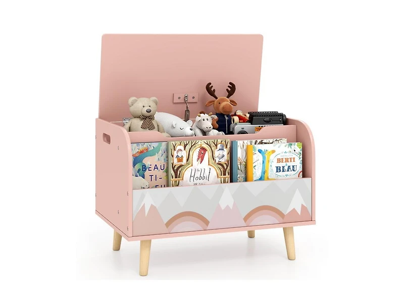 Slickblue Kids Wooden Toy Box with Front Bookshelf and Solid Wood Legs