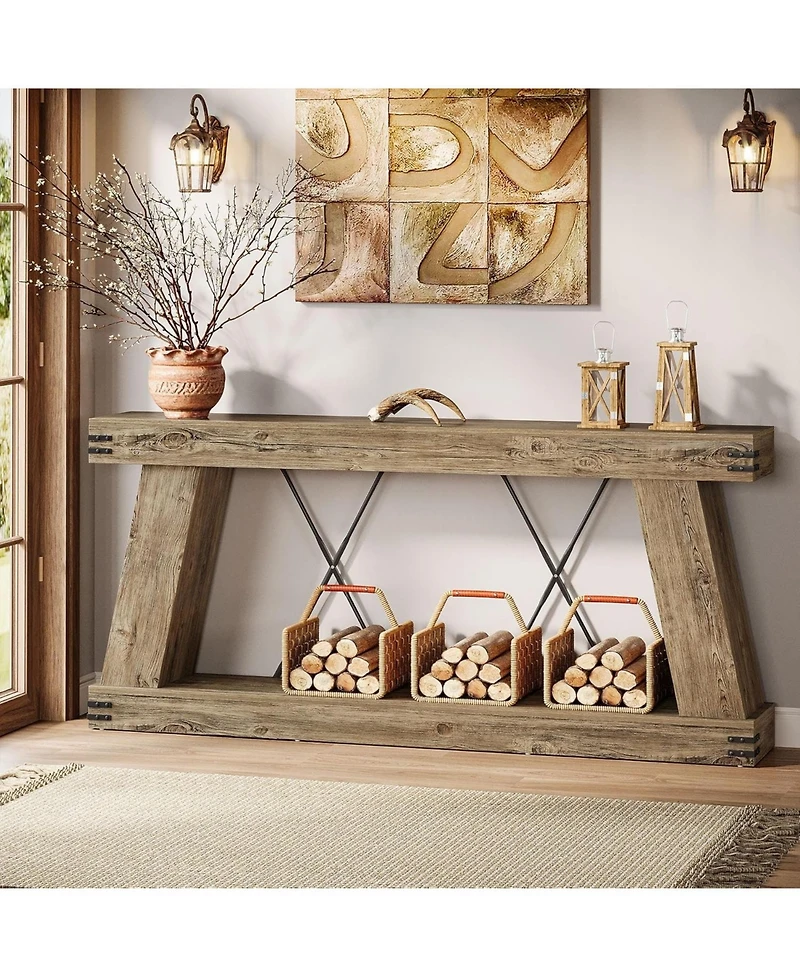 Tribesigns Farmhouse Console Table, Long Sofa Table Behind Couch with Storage, Rustic Entryway Furniture for Hallway