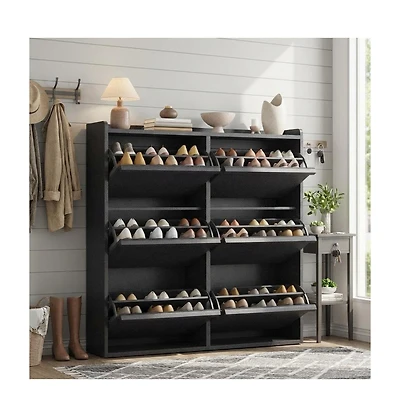 gaomon Shoe Cabinet with 6 Flip Drawers Narrow Cabinet with Adjustable and Removable Shelves Modern Wooden Shoe Organizer