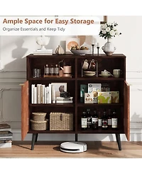 gaomon 31.5 Inch Walnut Farmhouse Buffet Cabinet with Barn Doors and Open Storage