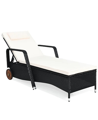 Slickblue Reclining Outdoor Rattan Lounge Chair with Adjustable Back and Wheels