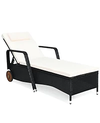 Slickblue Reclining Outdoor Rattan Lounge Chair with Adjustable Back and Wheels
