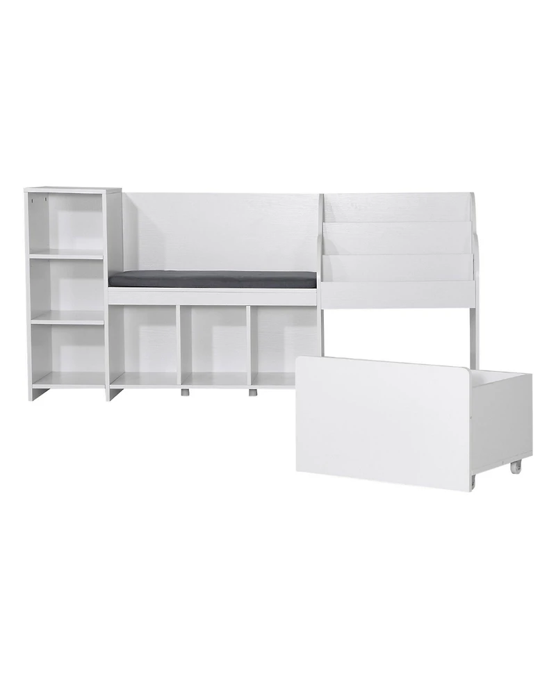 Slickblue Wooden Kids Storage Bench with Bookshelf and Toy Box