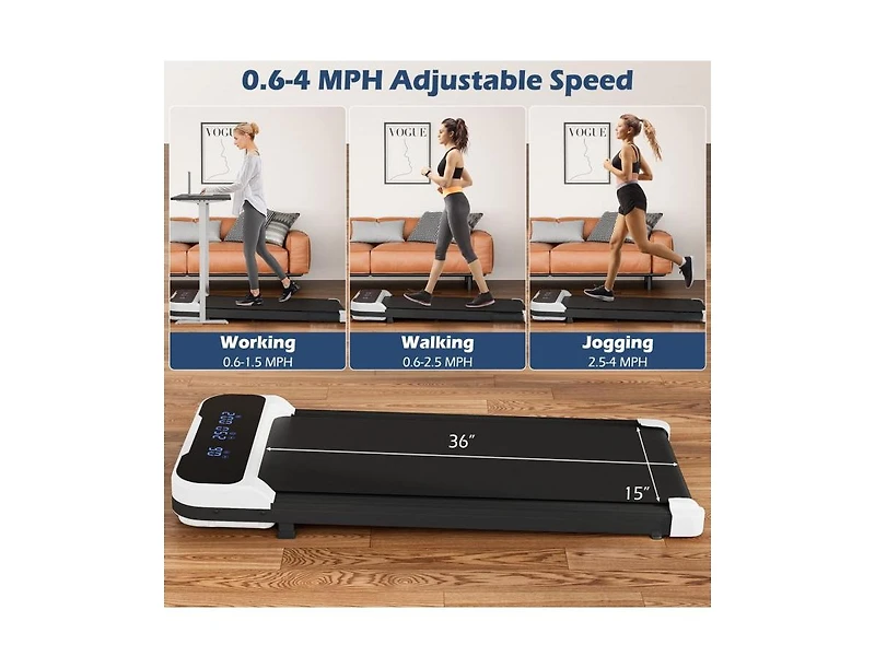 Hongge 2.5HP Under Desk Treadmill with Remote Control and 3 Countdown Modes-White