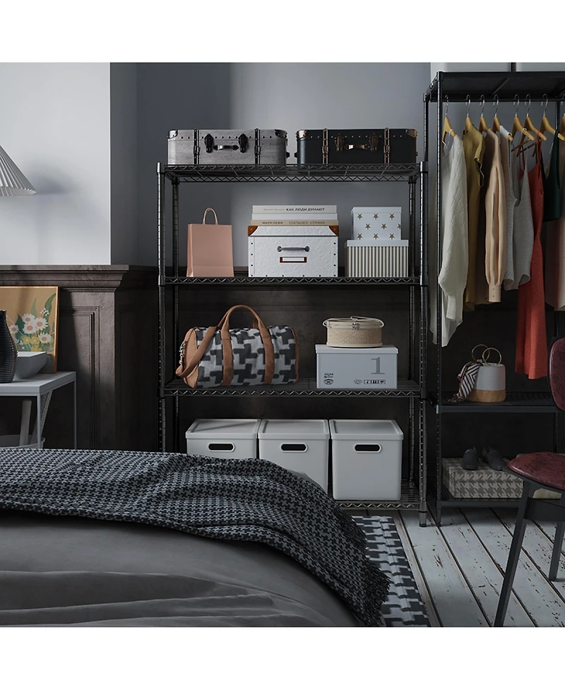 Rainsken 4- Tier Metal Storage Shelves, Adjustable Wire Shelving Rack for Garage, Basement, Warehouse, 1400 Lbs Capacity