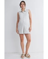 Hello Miz Maternity Sleeveless Button-Front Nursing Romper with Pockets