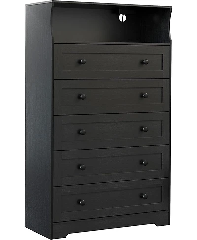 gaomon 4 Drawer Wood Nightstand with Led Lights & Charging Station, Bedside Chest for Bedroom, Closet, Hallway