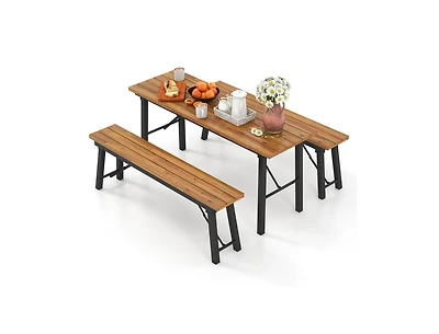 Slickblue Acacia Wood Outdoor Dining Table and Bench Set for Patio