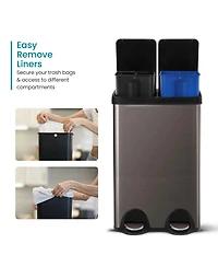 Home Zone Living 16 Gallon Dual Trash and Recycling Can with Removable Liners and Soft Close Lids, Stainless Steel