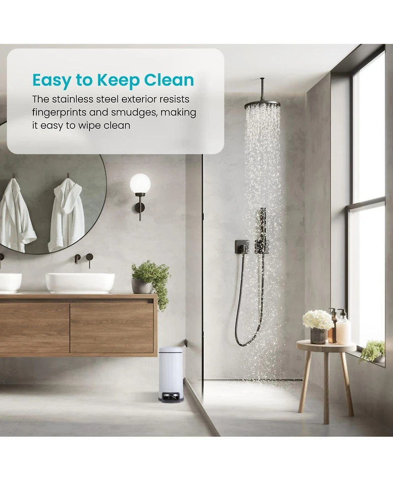 Home Zone Living 1.3 Gallon Slim Stainless Steel Trash Can with Reeded Pattern, Soft Close Lid and Removable Liner