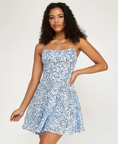 Emerald Sundae Women's Sequin Lace-Up Back Short Dress