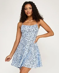 Emerald Sundae Women's Sequin Lace-Up Back Short Dress