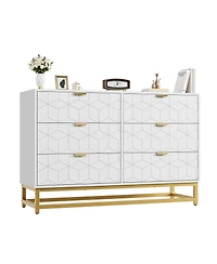 gaomon 6 Drawer Dresser with Wide Storage, Modern Wood Chest Organizer with Metal Legs for Bedroom or Living Room, White