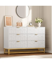 gaomon 6 Drawer Dresser with Wide Storage, Modern Wood Chest Organizer with Metal Legs for Bedroom or Living Room, White