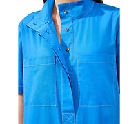 Tribal Women's Button-Front Stretch Poplin A-Line Dress